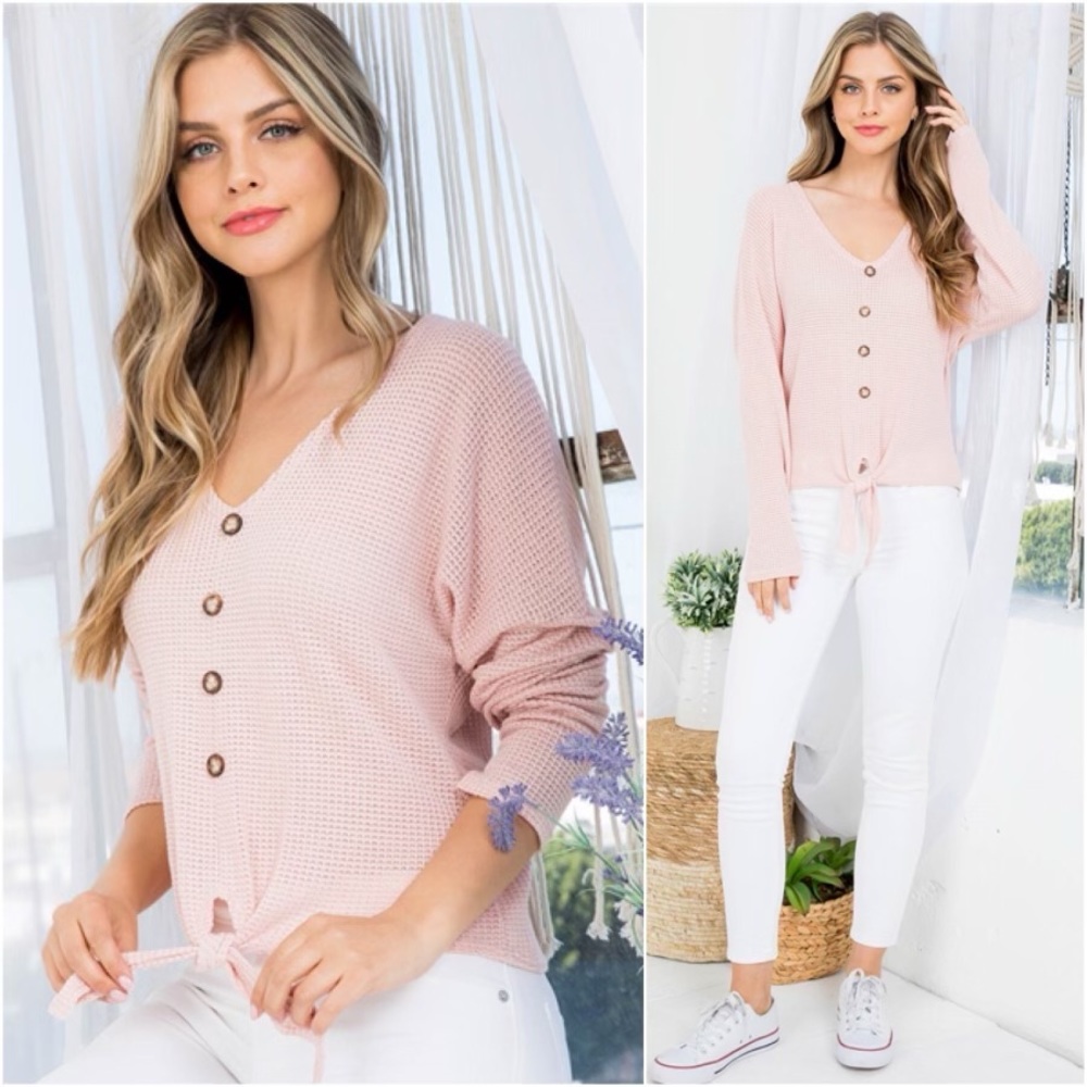 SALE! ❤️ Knit Blush Front Tie Top